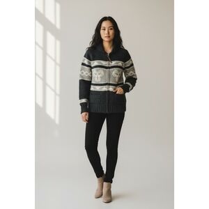 Vintage TNA Skull Fair Isle Full Zip‎ Cardigan Sweater Jacket Women's Large